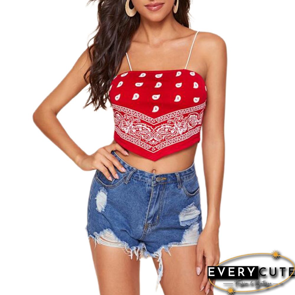 Summer Womens Sexy Cami Tank Top Casual Paisley Print Sleeveless Backless Bandana Camisole