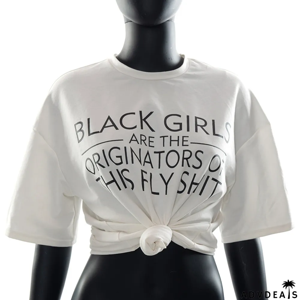 Fashion Women Spring Loose Letter Print Sports Casual Cropped Top