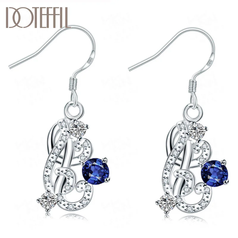 DOTEFFIL 925 Sterling Silver Red/Blue/White AAA Zircon Earrings High Quality Charm Women Jewelry