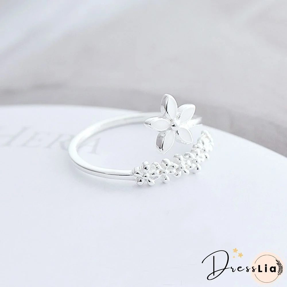 Fresh Flower 925 Sterling Silver Temperament Personality Literary Fashion Gift Korea Female Resizable Opening Rings