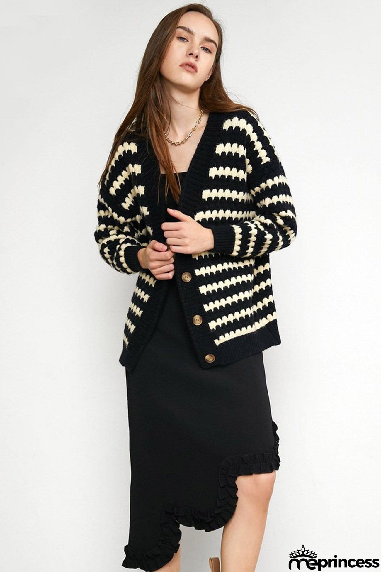 Black Striped Knitted Cardigan