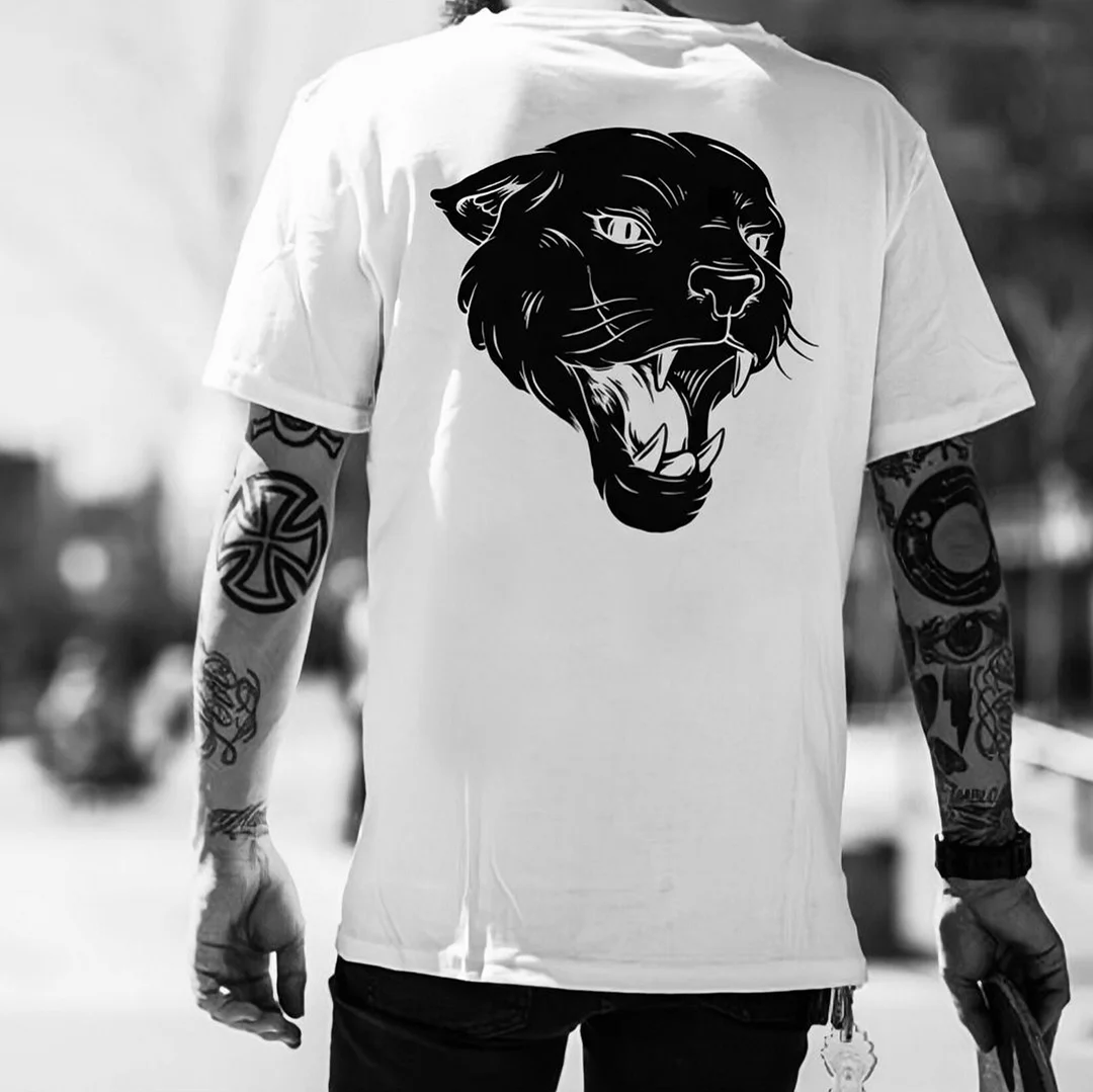 Black Panther White Print T-shirt