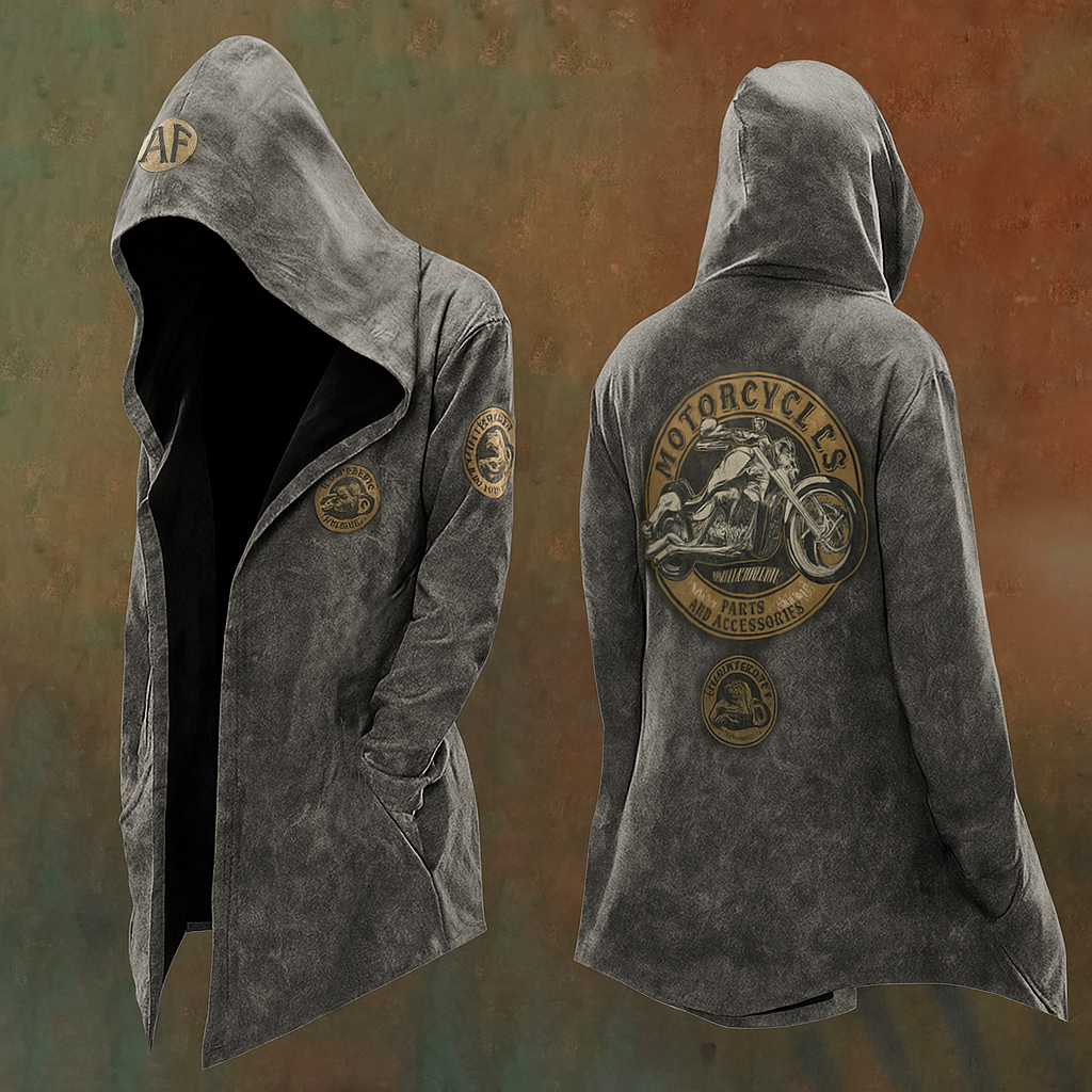Men's Vintage Distressed Western Biker Classic Design Streetwear Hooded Jacket / Rvogue / Rvogue