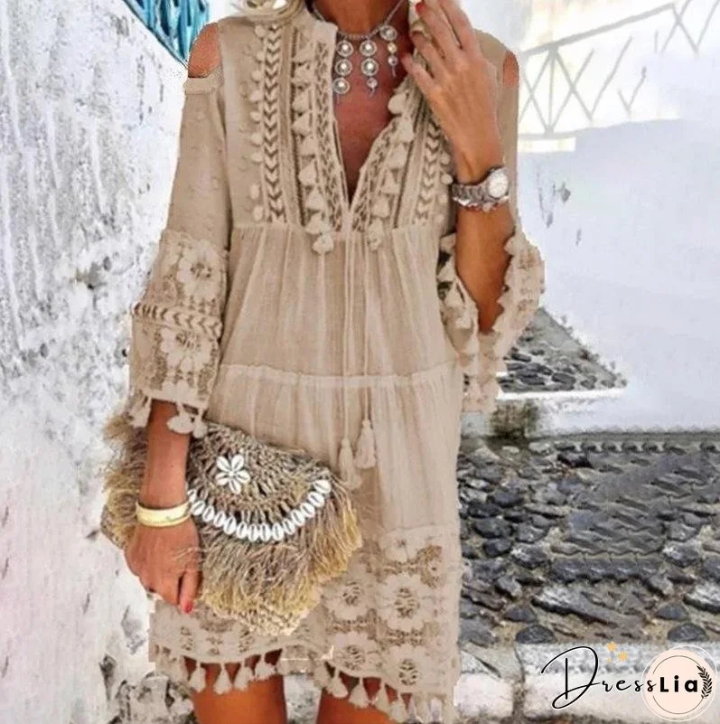 Spring and Summer New 7 Colors Boho Dress Ladies Fashion Sweet Lady Dress Plus Size S-5XL