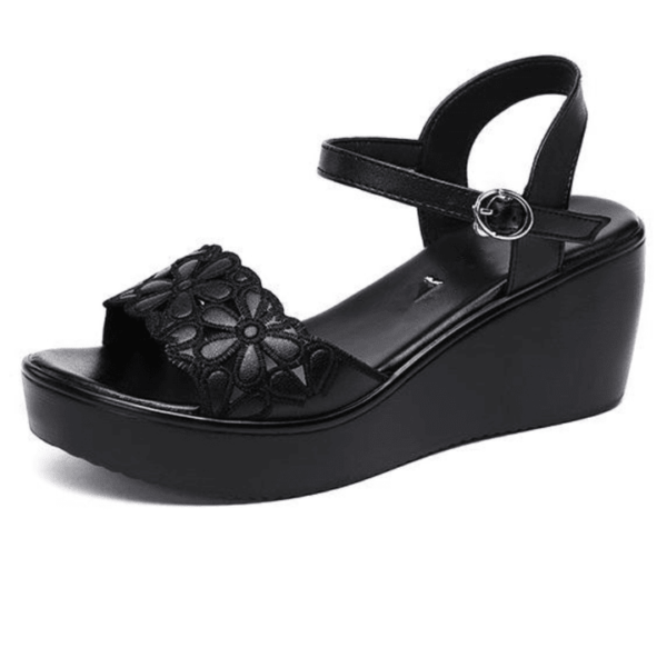 Latest Elegant Flower Open-Toe Leather Wedges Sandals For Women Radinnoo.com