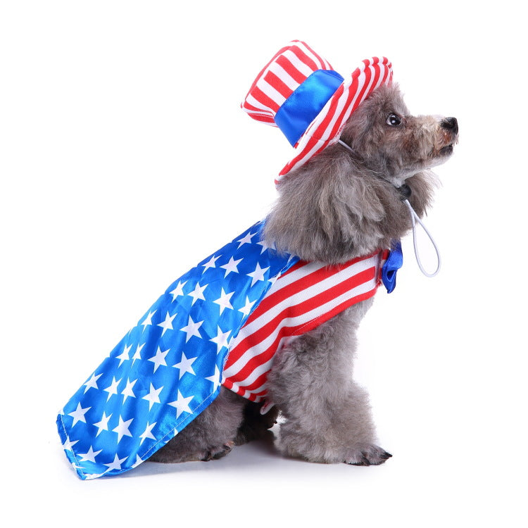 Stars And Stripes Gentleman Cloak Pet Dog Puppy Costume With Hat