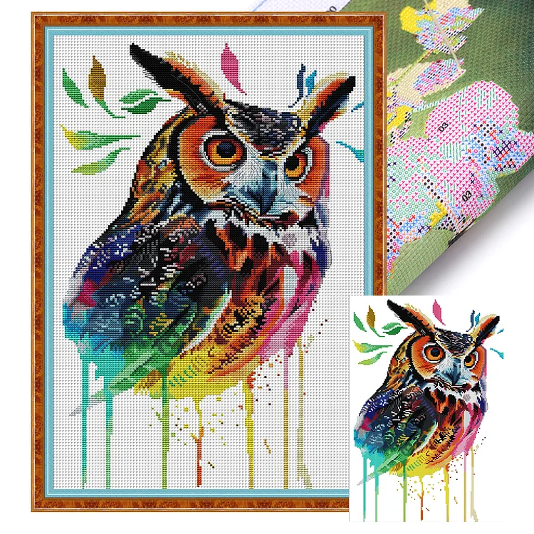 Joy Sunday-Colorful Owl (33*47cm) 14CT Stamped Cross Stitch gbfke