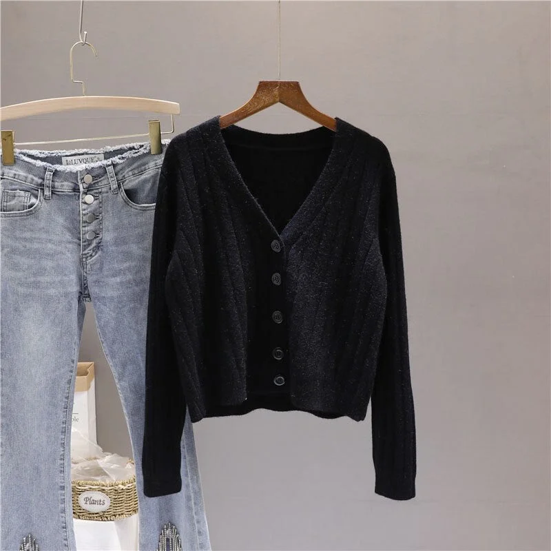 Syiwidii Pink Cardigan Women Fall 2021 Clothing Knitted Crop Top Black Long Sleeve Sweater Purple Blue Green Korean Fashion New