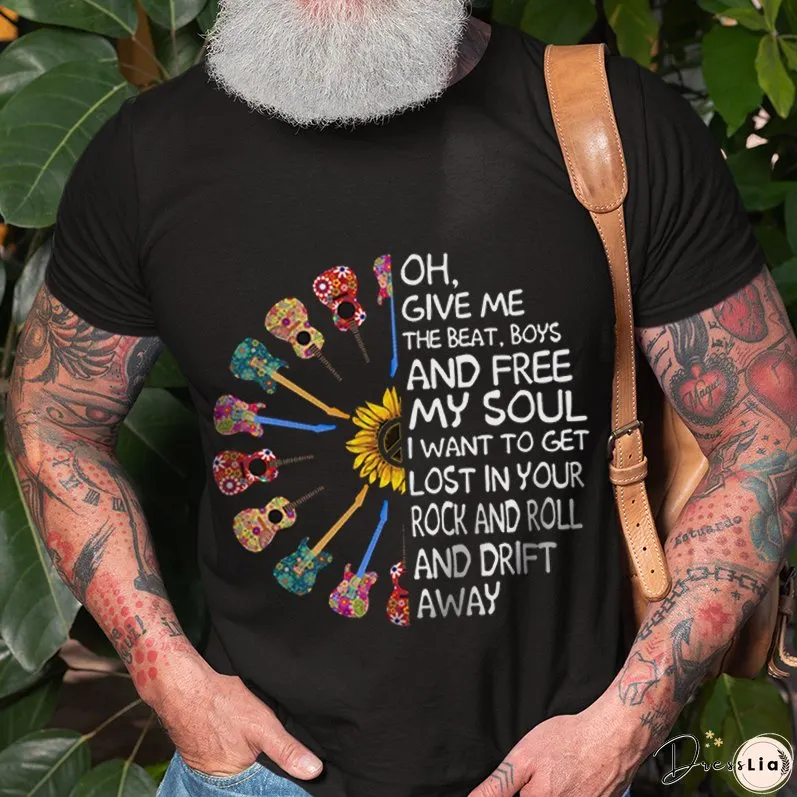 Oh Give Me The Beat Guitar Sunflower Printed T-shirt
