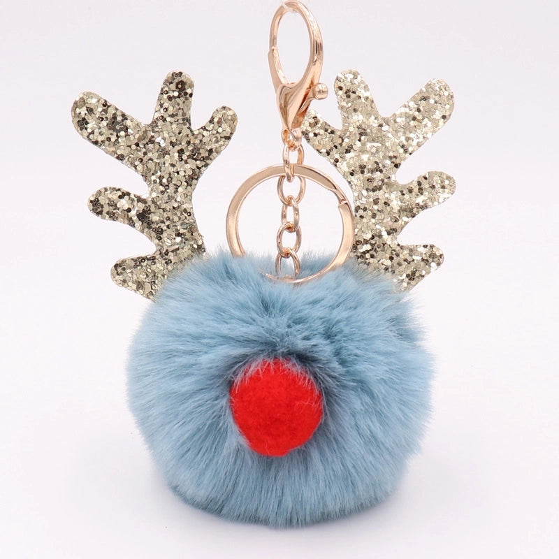 Cute Artistic Antlers Imitate Rex Rabbit Fur Women’s Keychain