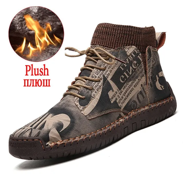 New Winter Men's Boots Thick Plush Warm Men's Snow Boots Suede Men's Ankle Boots Handmade Men's Boots Winter Outdoor Men's Shoes