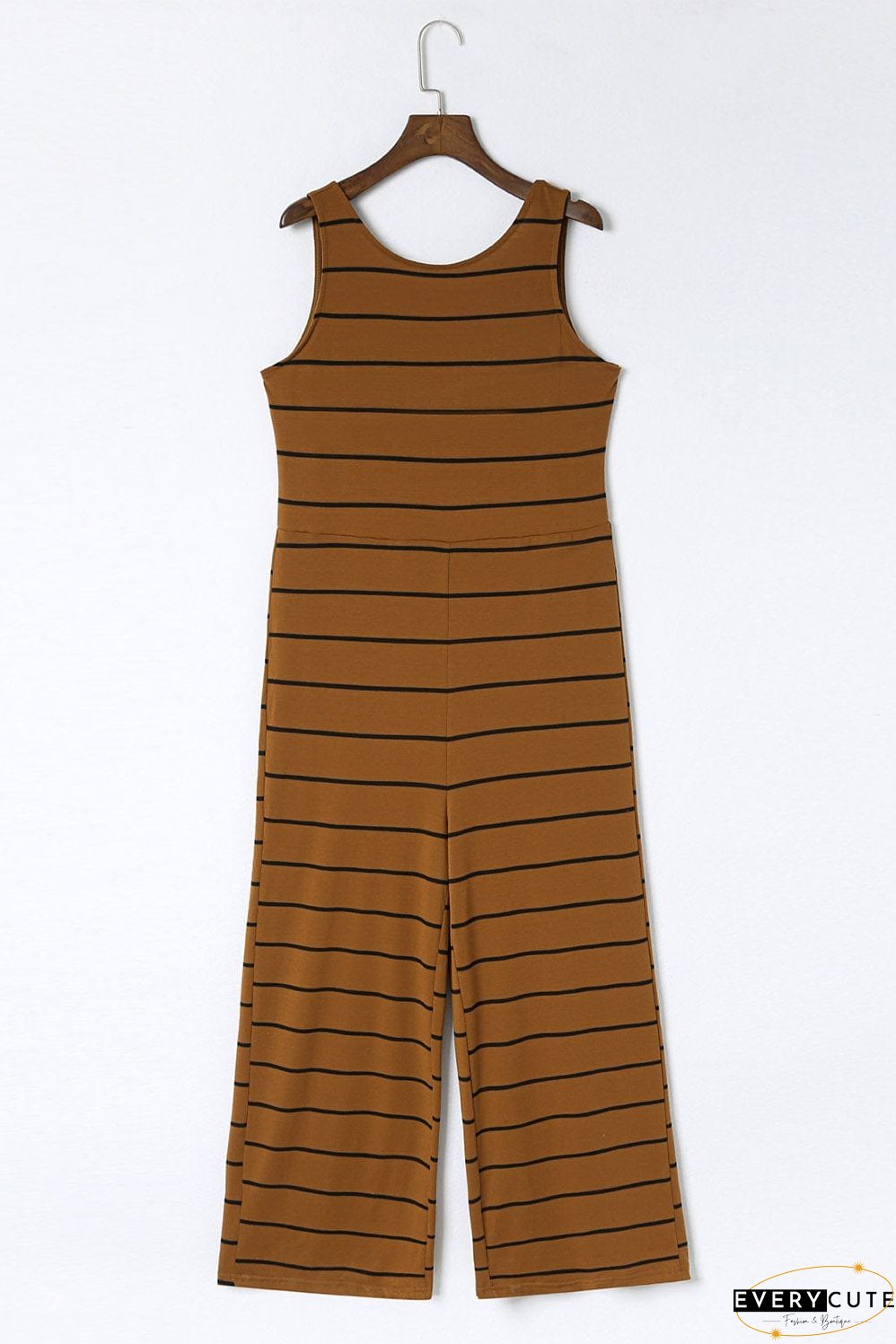 Chic Rust Striped Sleeveless Jumpsuit with Wide Legs