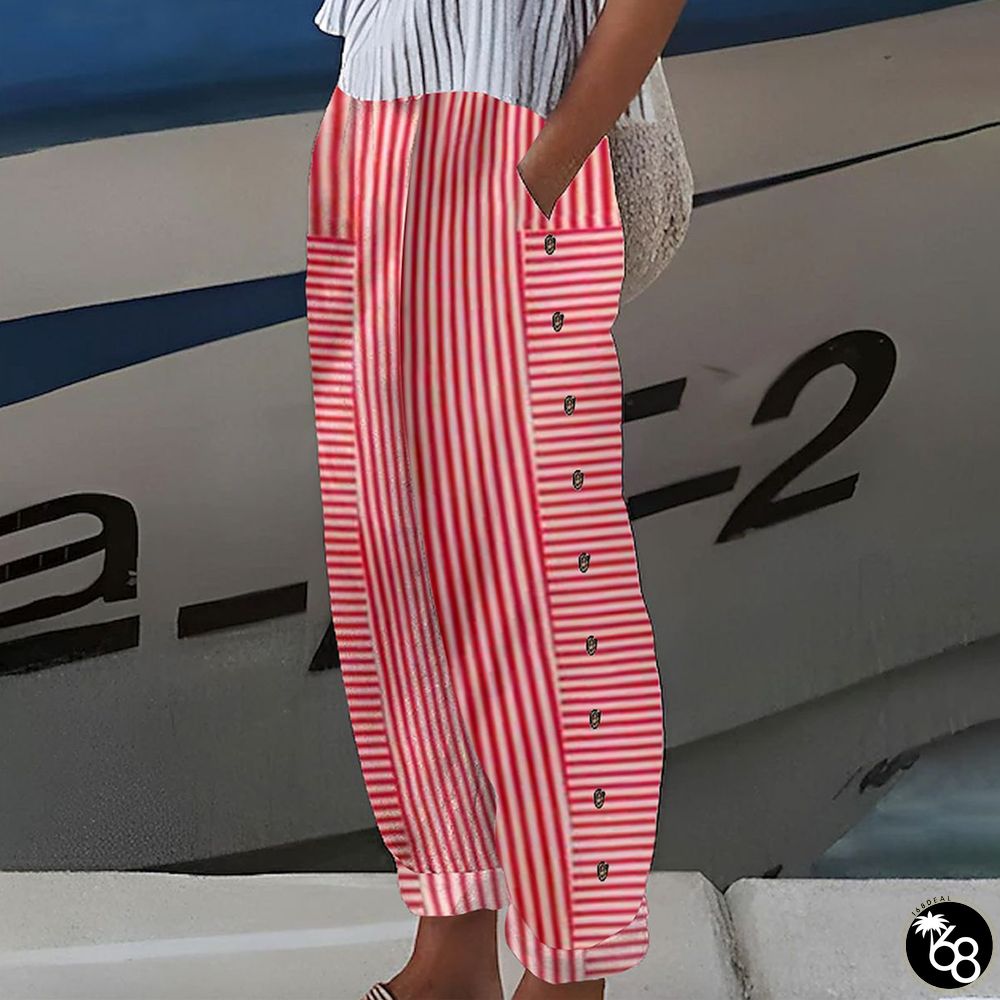 Red Striped Side Pocket Pants | 168DEAL