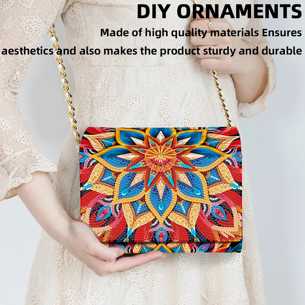 DIY Mandala Diamond Art Wooden Coin Pouch with Chain 5D Diamond Painting Purse