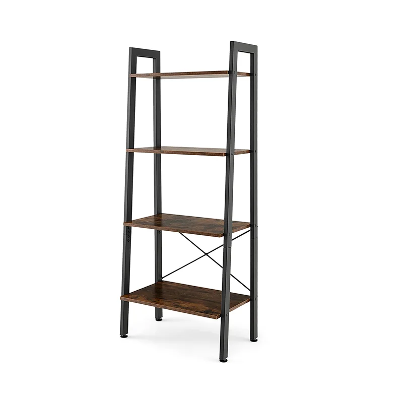 Industrial Style 4-Tier Bookshelf with Metal Frame