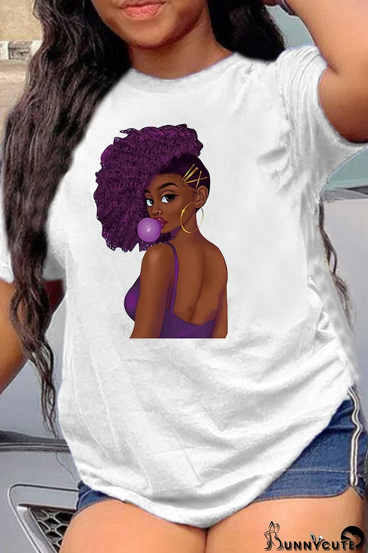 Purple Fashion Casual Print Basic O Neck T-Shirts