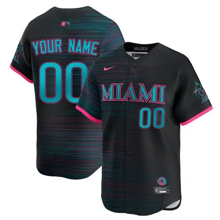 Youth Miami Marlins Custom Black 2025 City Connect Limited Jersey