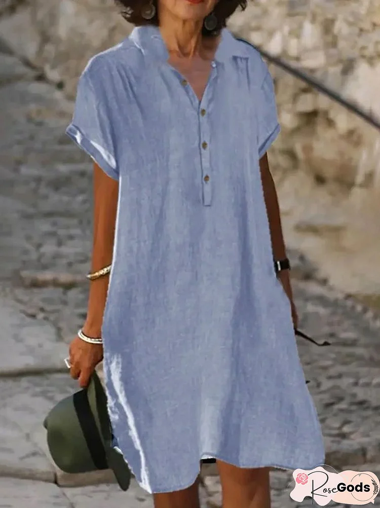 Regular Fit Shirt Collar Vacation Dresses