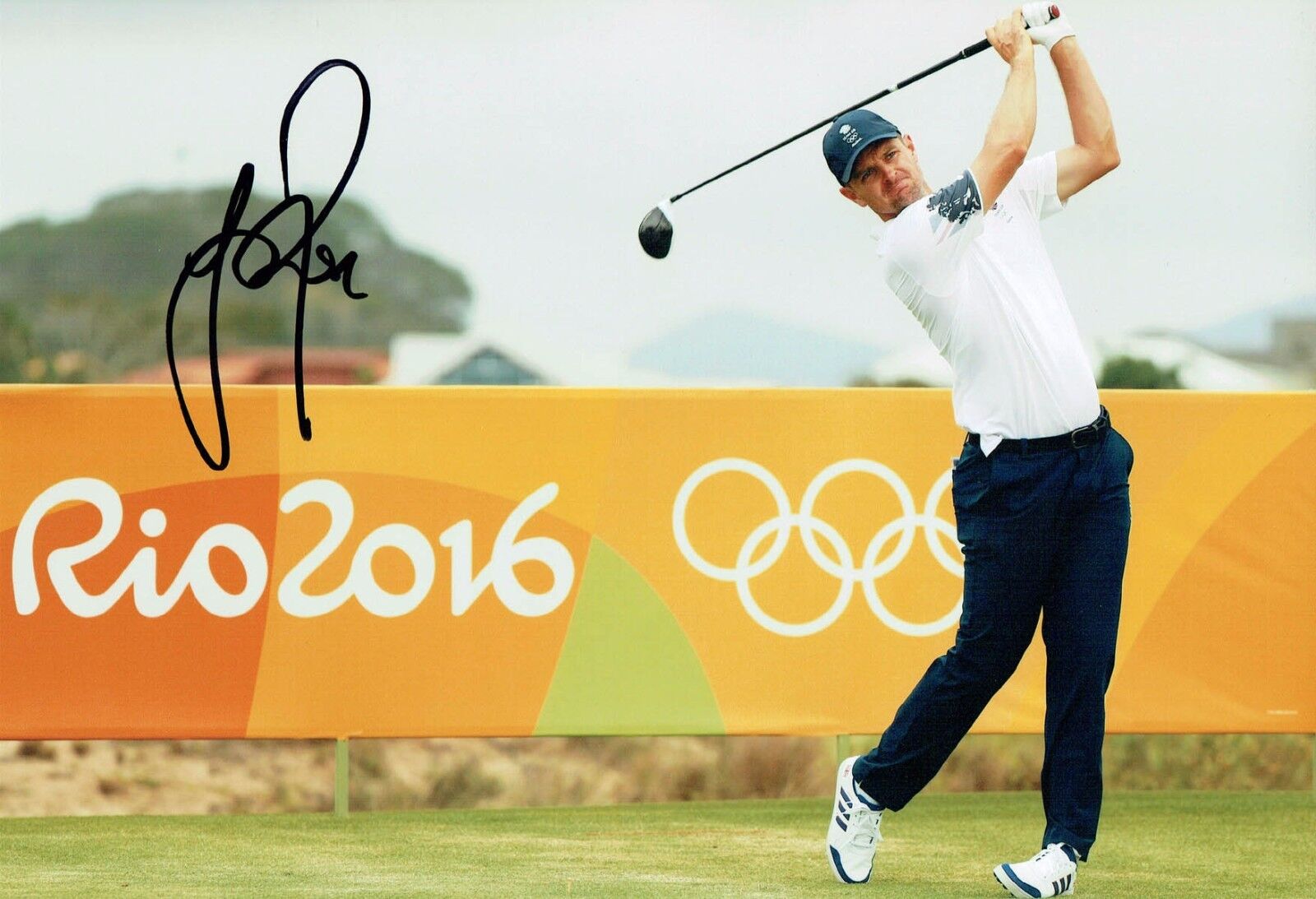 Justin ROSE SIGNED 12x8 Photo Poster painting AFTAL 3 Autograph COA Golf GB Olympics Gold Medal