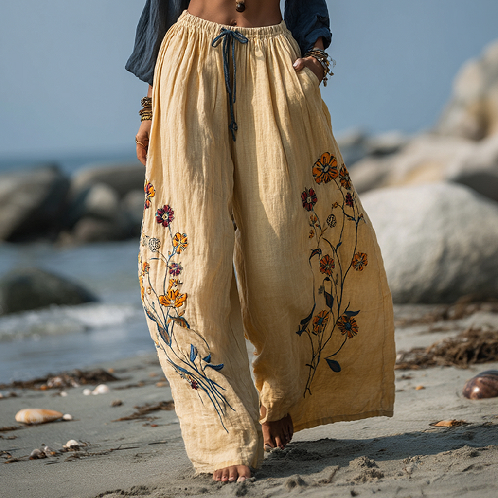 Bohemian Holiday Style Loose Casual Printed Beach Pants Wide-leg Pants