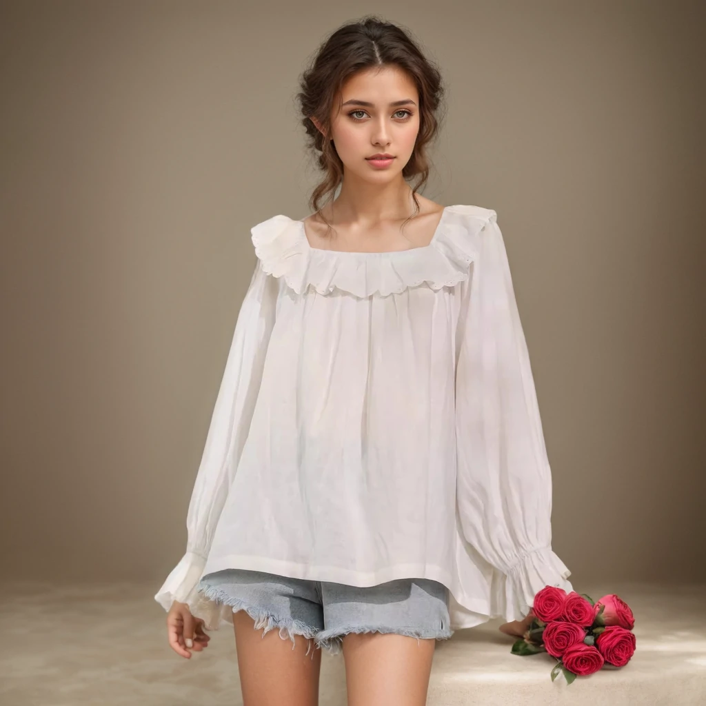 100% European Linen T-shirt Solid Color Embroidered Lotus Leaf Edge Literary REAL SILK LIFE
