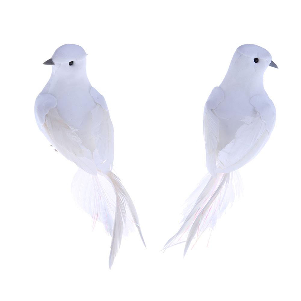 

2Pcs White Feather Artificial Foam Doves Lover Peace Doves Bird Home Decor, 501 Original