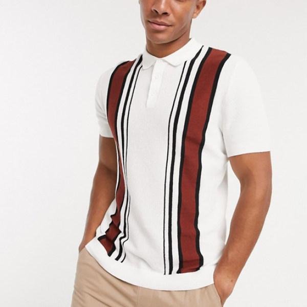 POLO shirt, zipper knitted striped men's T-shirt