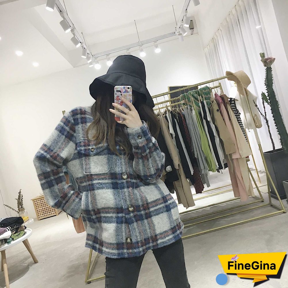 Dyed Pocket Overshirt Check Wool Blend Shirt Jacket