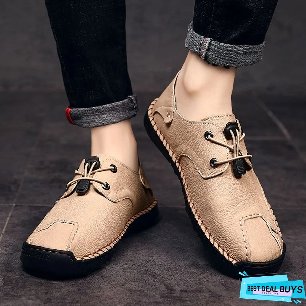 Men's Spring / Fall Casual Daily Outdoor Oxfords Walking Shoes Faux Leather Handmade Wear Proof Light Yellow / Black / Beige