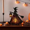 Resin Halloween Witch LED Lights Battery/USB Charging Handcrafted Stained Glass Witch Lamps Multi-Purpose Colorful Witch Desktop Statue Halloween & Year-Round Home Decor