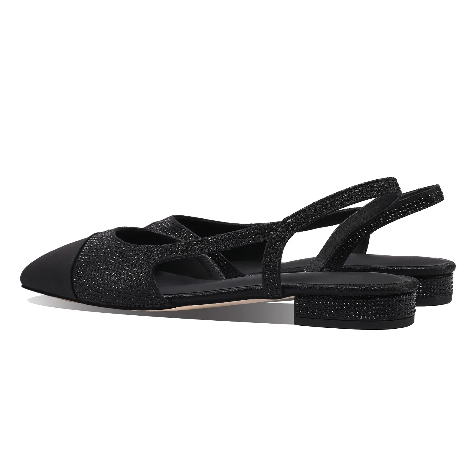 20mm Womens Slingback Rhinestone Flat Pumps Closed Round Toe Splicing Casual Shoes-vocosishoes