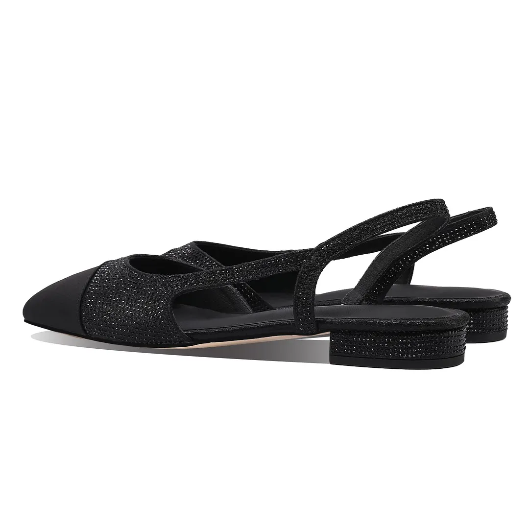 20mm Womens Slingback Rhinestone Flat Pumps Closed Round Toe Splicing Casual Shoes-vocosishoes
