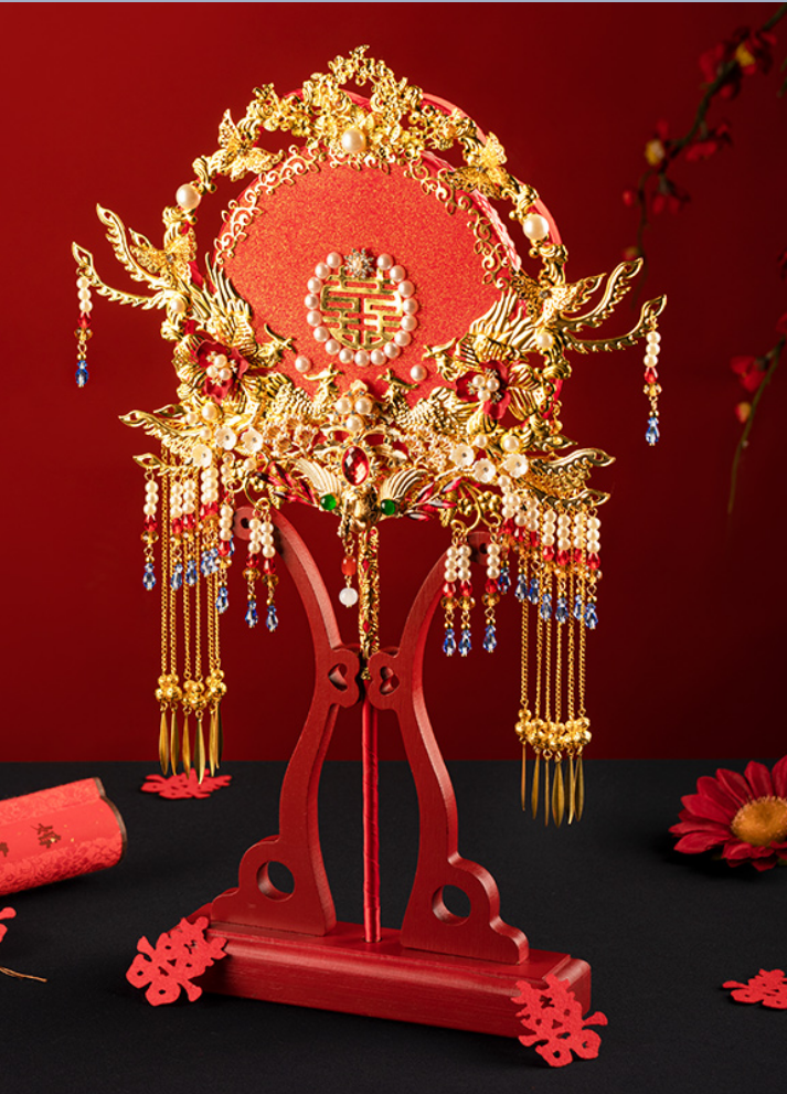 Chinese Style Bride Married Pearl Tassel Handmade Double-sided Wedding Fan