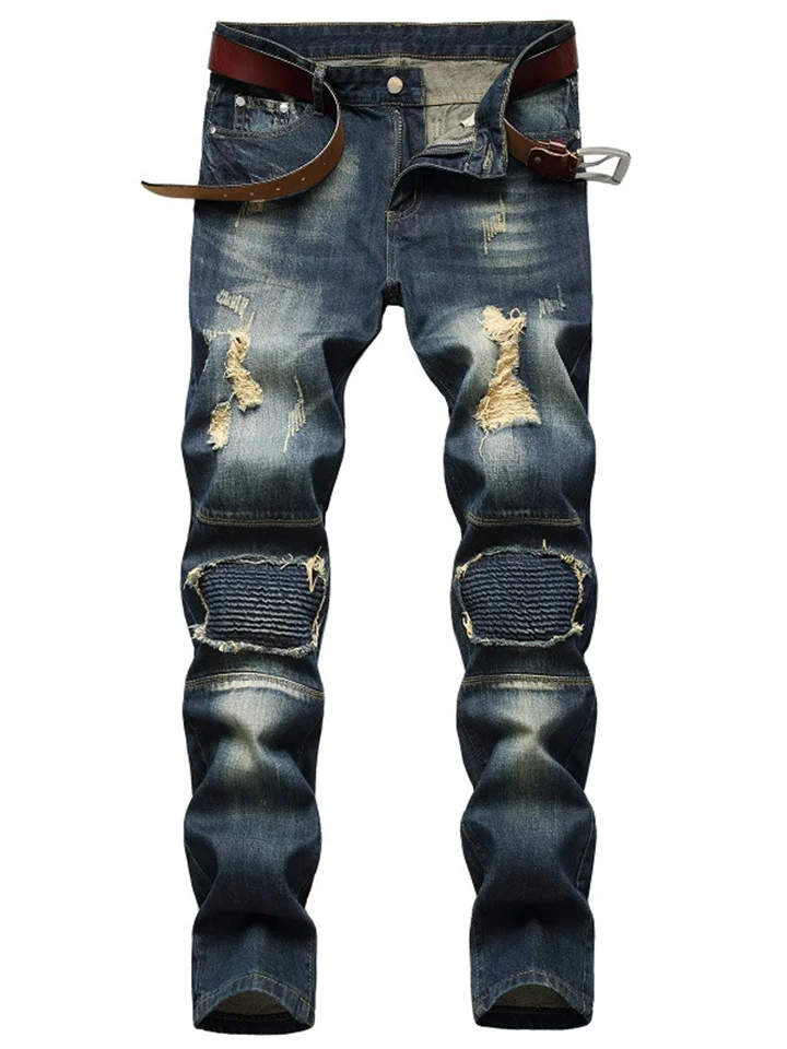 Men's Vintage Distressed Washed Motorcycle Jeans-Cosfine