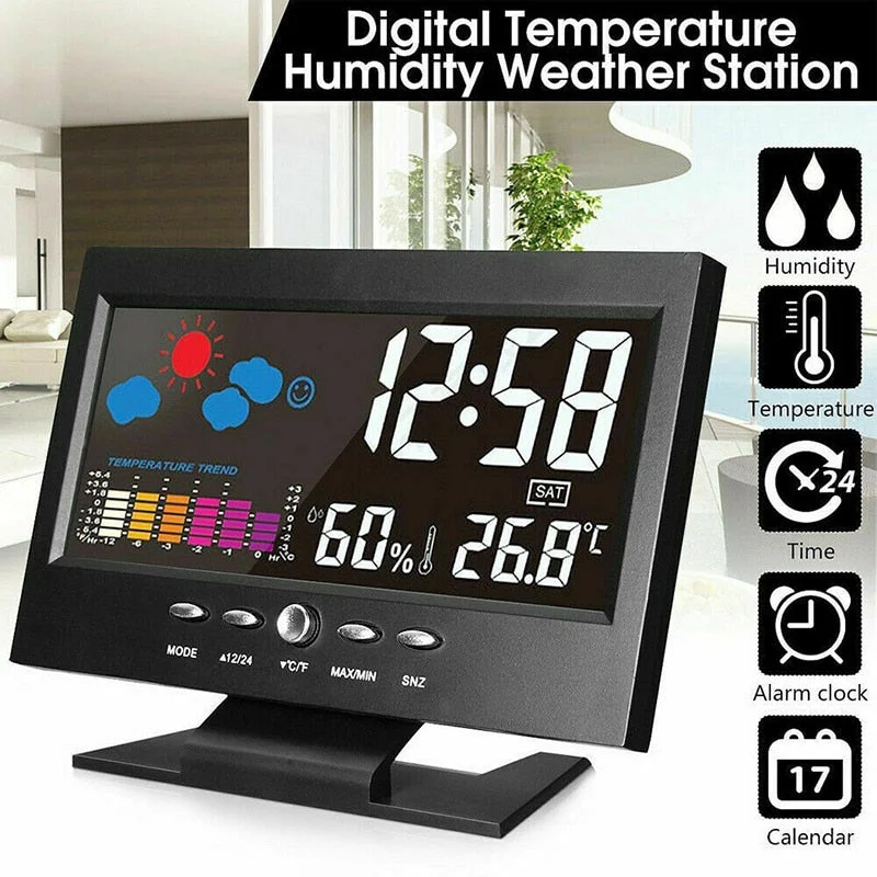 1pc Intelligent Digital Display Weather Station Alarm Calender/Clock Function Thermometer Wireless Temperature Humidity Meter