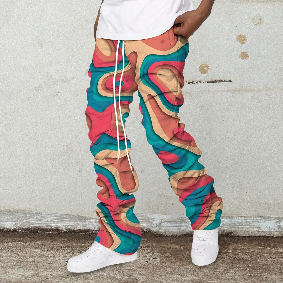 Contrasting color printing trendy brand stacked casual street trousers