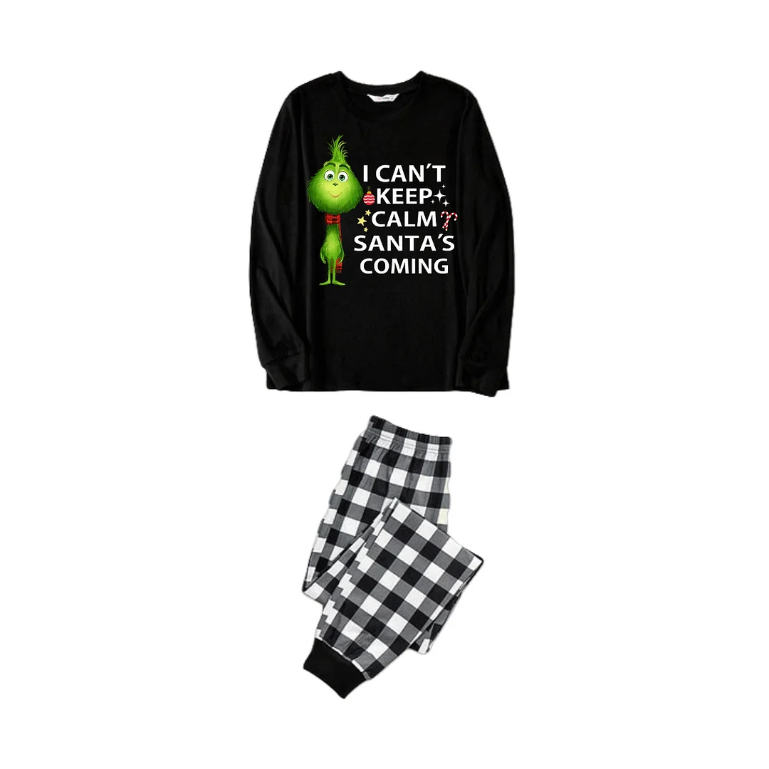 "I Can't Keep Calm, Santa's Coming" Slogan Printed Black and White Plaid Family Matching Pajamas