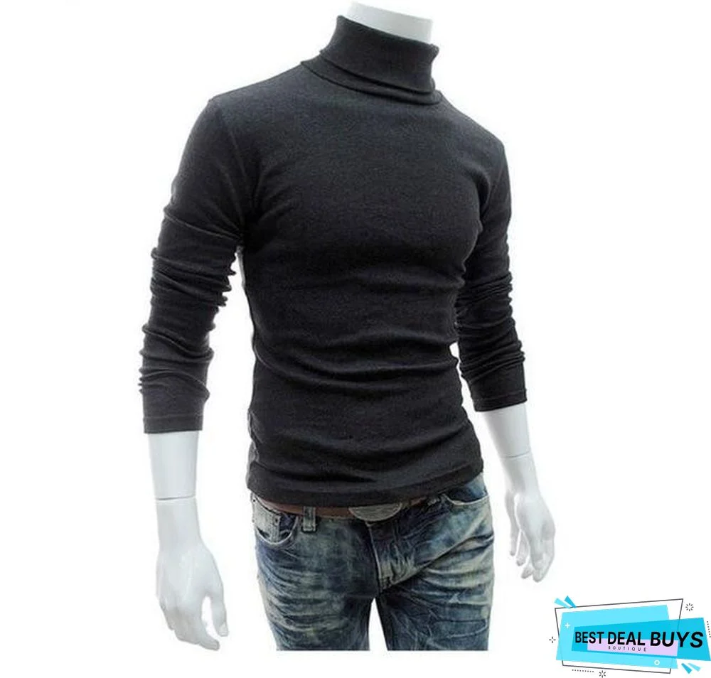 Men's Sweater Men's Turtleneck Solid Color Casual Sweater Men's Slim Fit Brand Knitted Pullovers