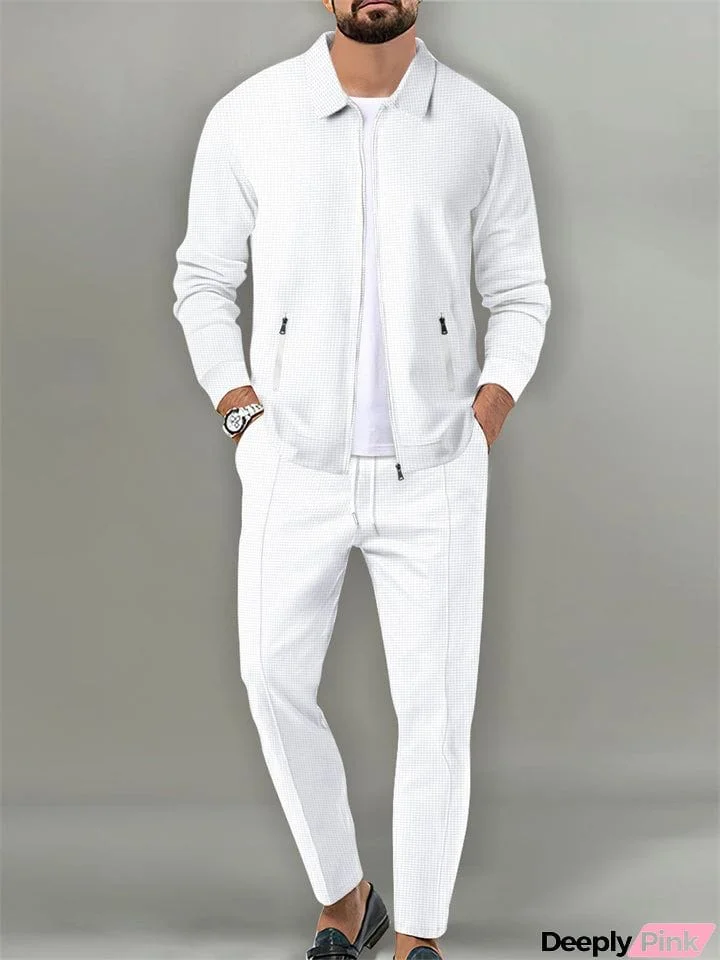 Men's Holiday Lapel Zip Long Sleeve Relaxed Jacket + Casual Pants