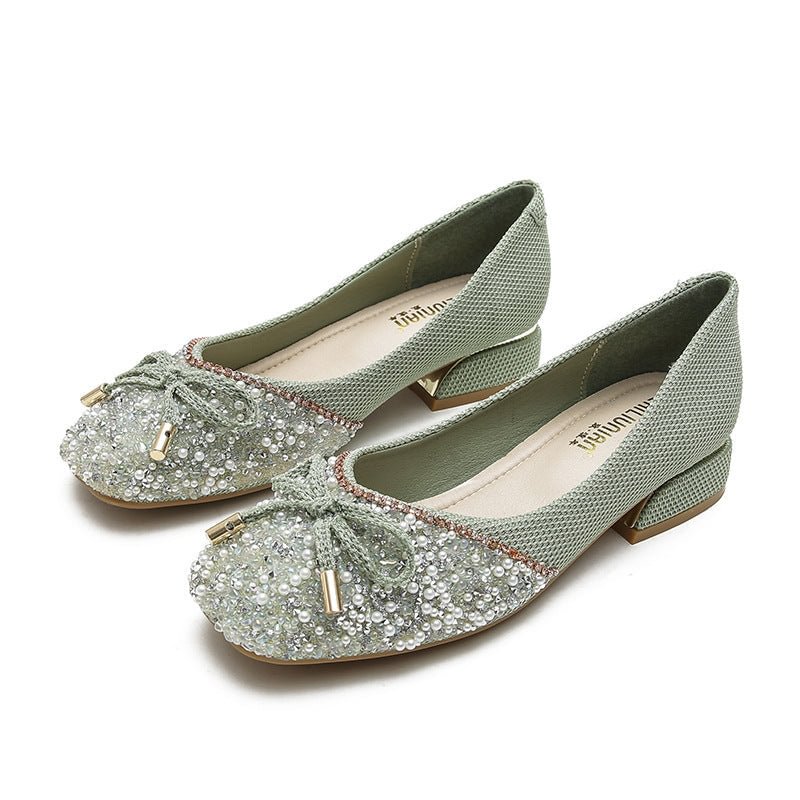 Women's Rhinestone Flats Fashion Sequin Wedding Shoes Comfortable Slip-on Ballet Flats Low Heel Dress Shoes