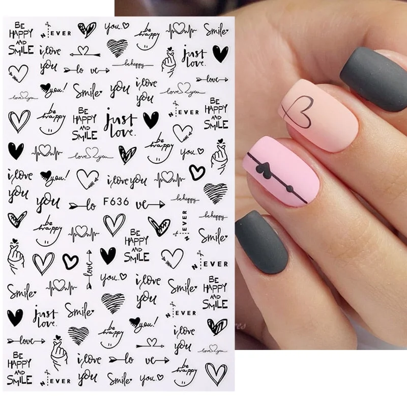 1PC Love Letter Flower Design 3D Nail Sticker Cool English Letter Sexy Girl Trasnfer Sliders For Nails DIY Accessories Maincures