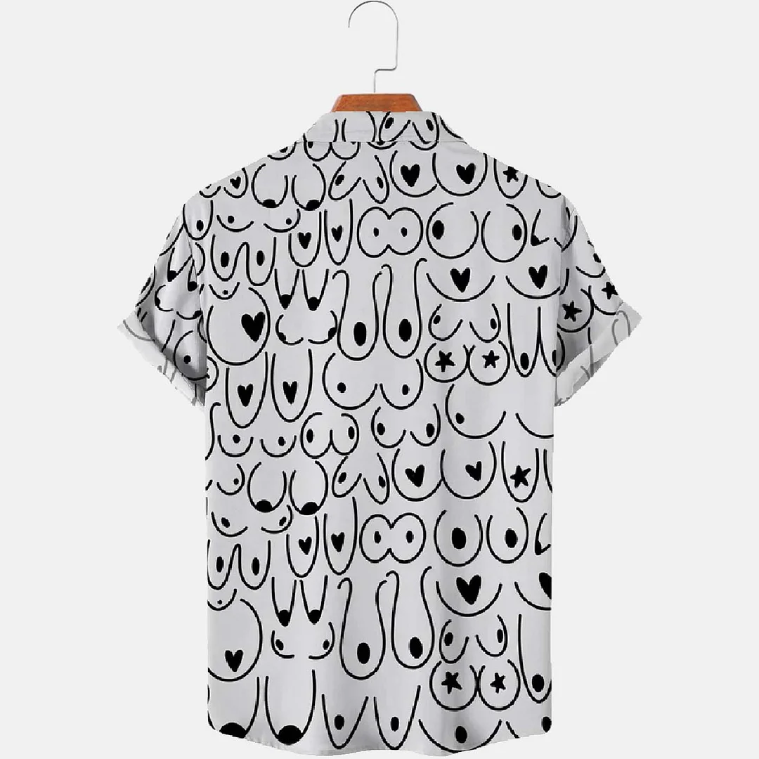 PeachBruh Men's Boobs Stick Figures In Various Shapes Print Casual Short  Sleeve Shirt