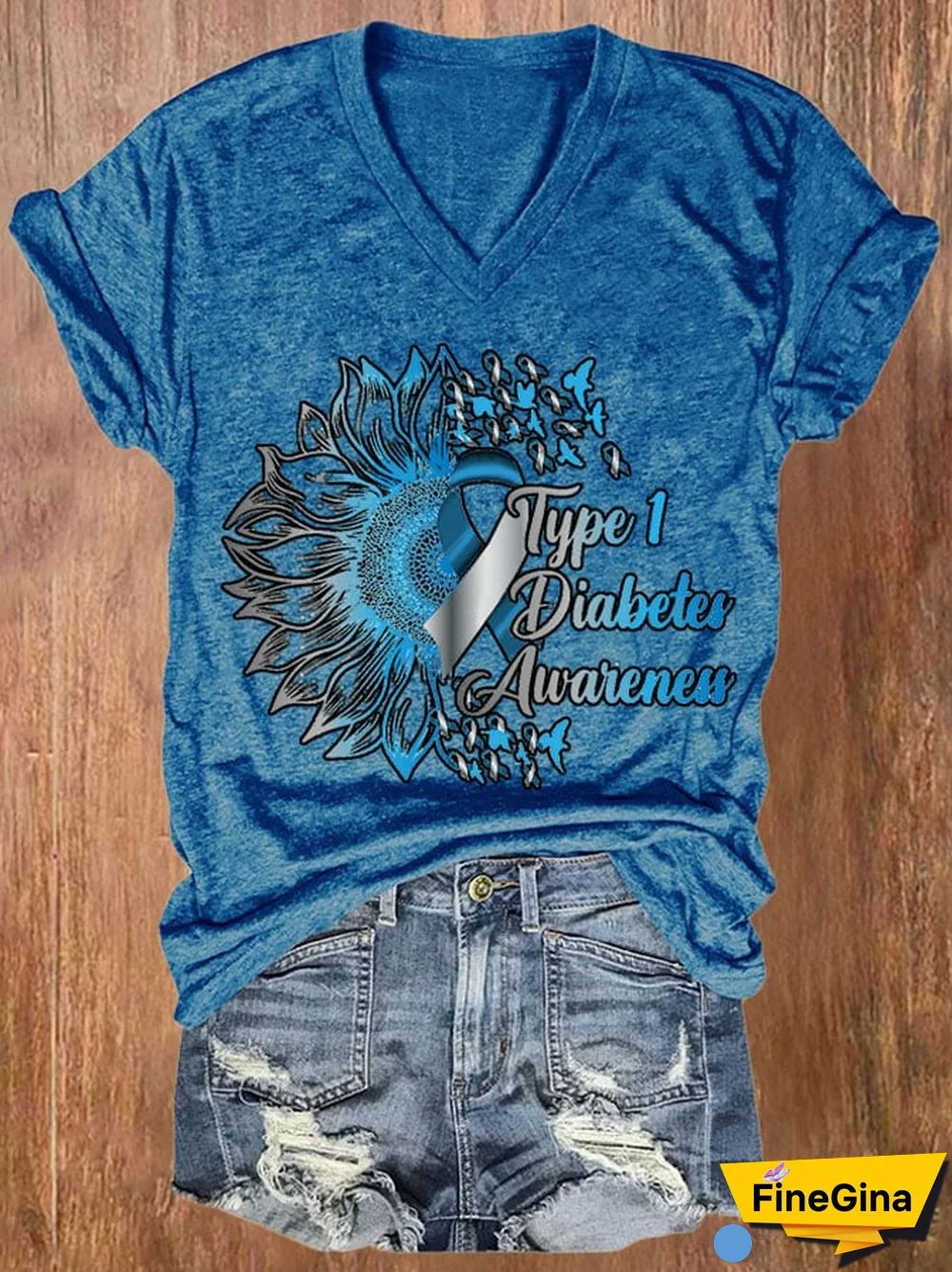 Women's Casual Diabetes Awareness Print Short Sleeve T-Shirt