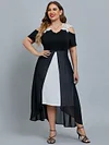 Women's Plus Size Curve Party Dress Color Block V Neck Mesh Half Sleeve Fall Spring Elegant Midi Dress Party Date Dress / Black Dress
