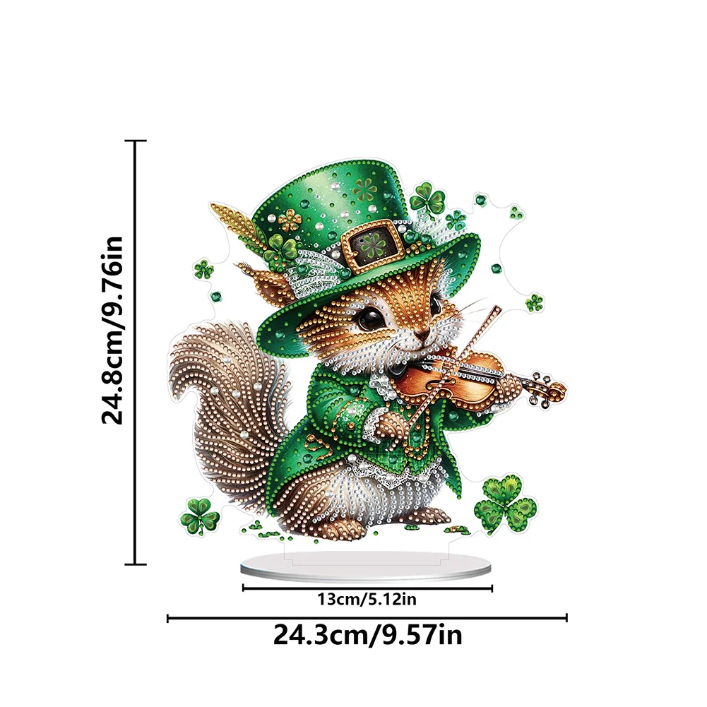 DIY Acrylic St. Patricks Day Squirrel Special Shape Diamond Painting Tabletop Ornament Creative Home Decor & Gift Idea for Adults - Relaxing Craft Activity