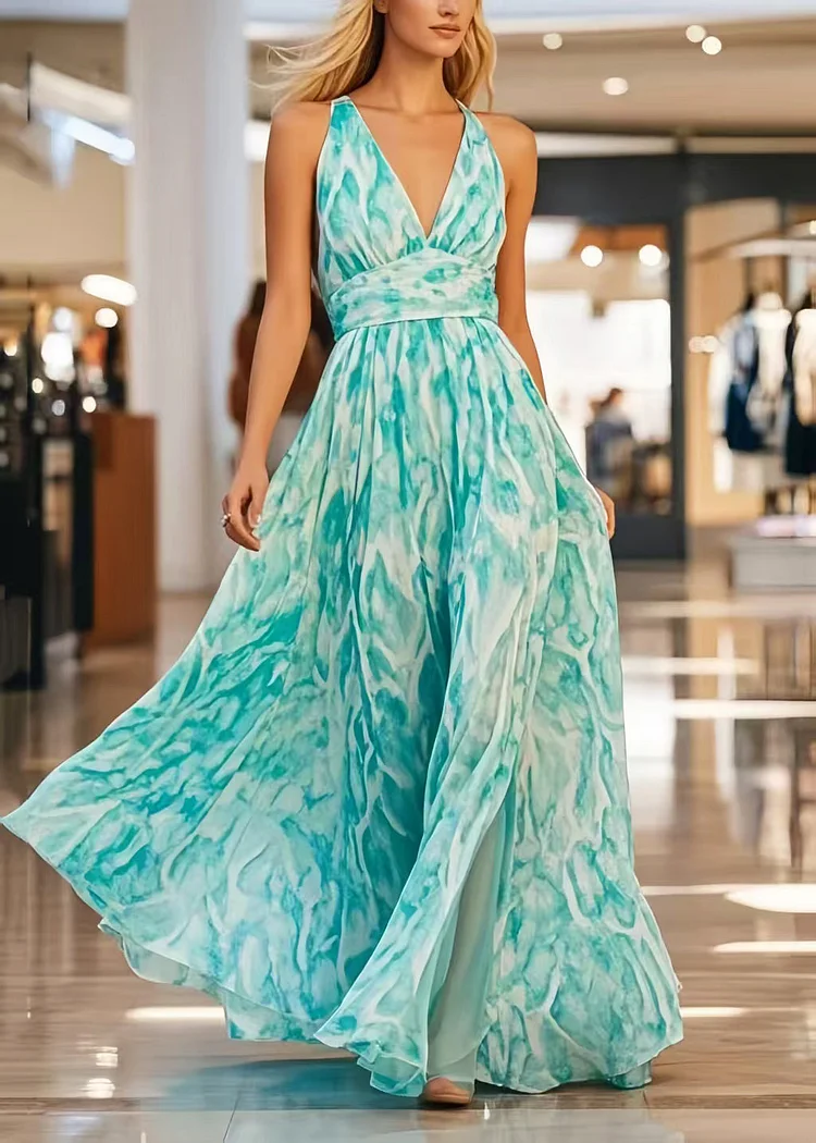 DIY Blue Tie Dye Exra Large Hem Chiffon Cami Dress Summer