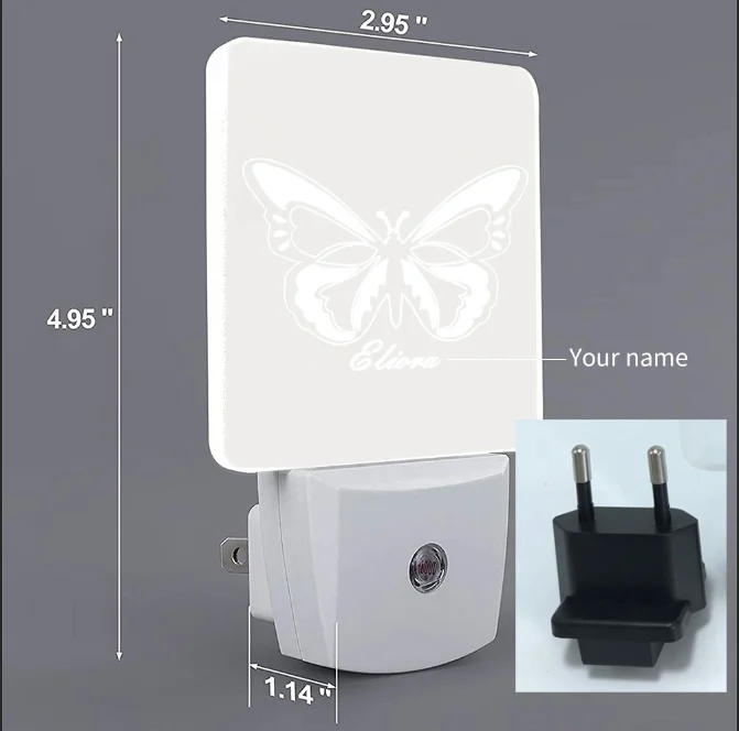 lámpara Luz 3D Ilusión con 1 nombre personalizado Luz de noche de mariposa  (Enchufes redondos para Europa）