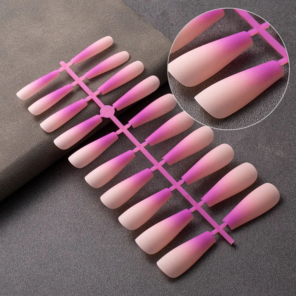 20 Pcs Matte Gradient Design False Nails Long Coffin Fake Nails Full Cover Nail Art Tips Nails Press On Nails With Jelly Glue-Nail Inspo