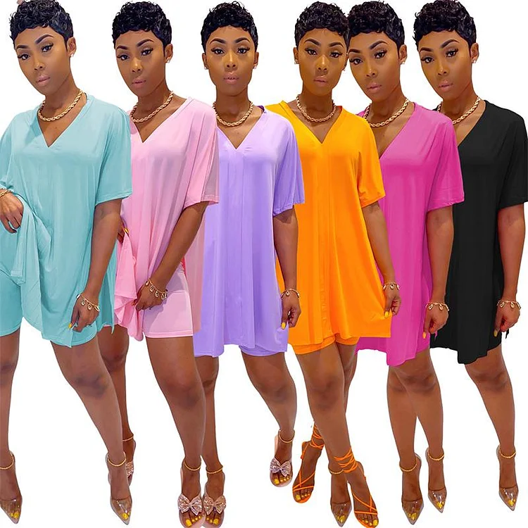 V-neck Batwing Sleeve Top & Short Set | 168DEAL