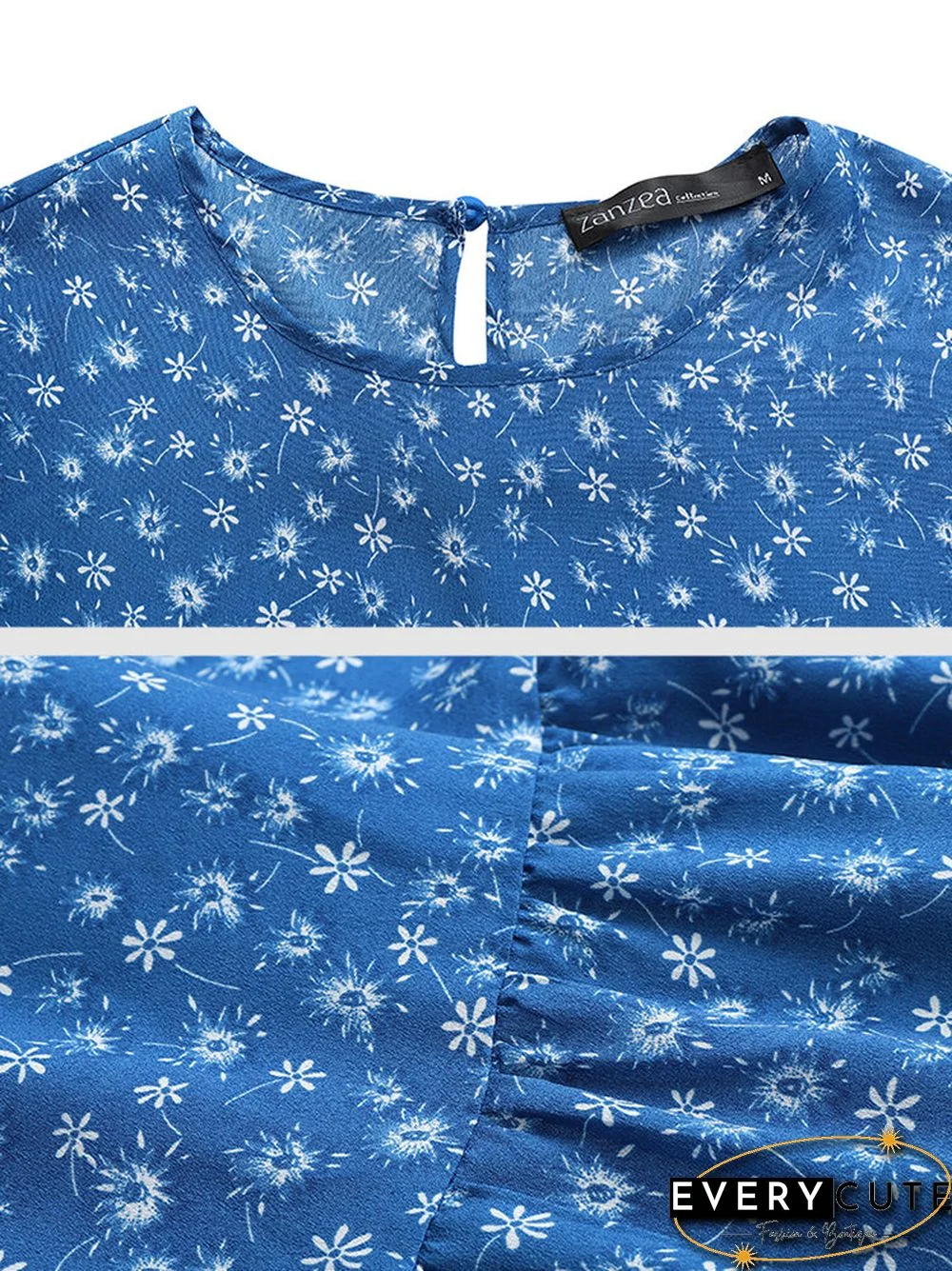 Floral Print Ruffle Long Sleeve Casual Muslim Dress for Women